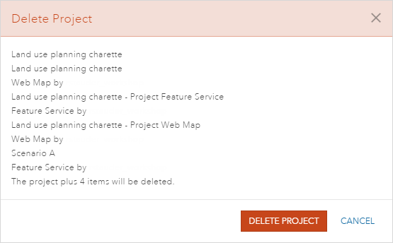 Delete Project dialog box Delete Project dialog box