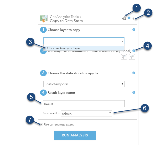 Copy to Data Store tool pane Copy to Data Store tool pane