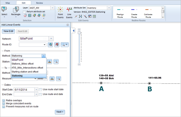 Select the Stationing method Select the Stationing method