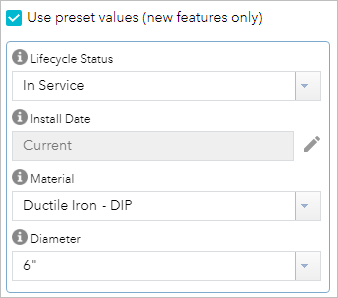 Example of preset values Example of preset values