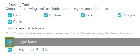 Drawing tools enabled with green box around Layer Name check box Drawing tools enabled with green box around Layer Name check box